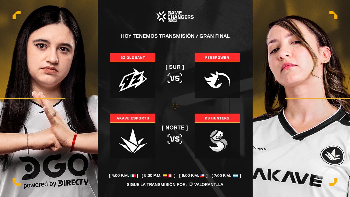 Hoy  transmisión de #VCTGameChangers, es la gran final del torneo mid season de. 🏆

<a href="/9zTeam/">9z Globant</a> 🆚 @FiRePOWERval
<a href="/AkaveEsports/">Akave Esports</a> 🆚 <a href="/KSTeamVAL/">KS Hunters</a> 

Síguela desde las 16H🇲🇽 17H🇨🇴🇵🇪 18H🇨🇱 19H🇦🇷
