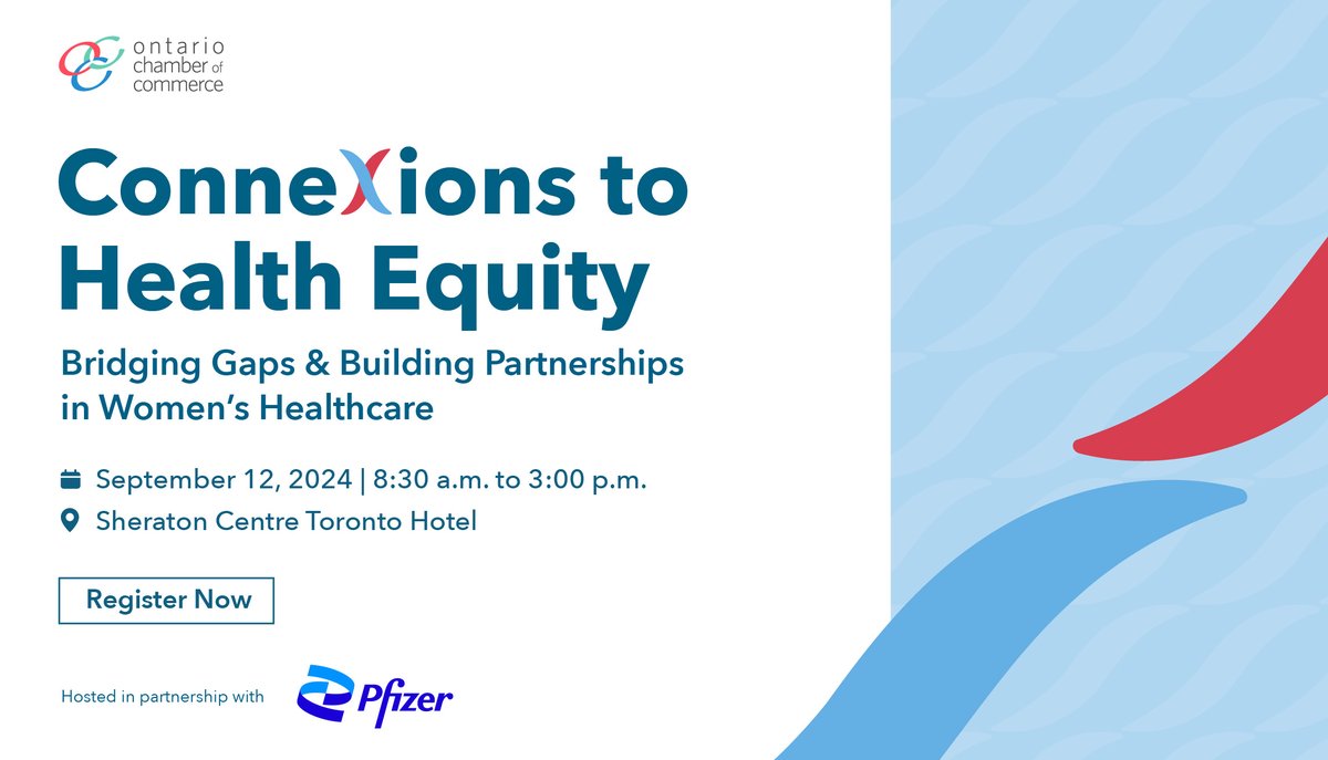 Ontario Chamber (@ontariocofc) on Twitter photo Exciting announcement!
On Sept. 12, the <a href="/OntarioCofC/">Ontario Chamber</a> will host a women’s health summit in partnership with <a href="/PfizerCA/">Pfizer Canada</a>. Join discussions on:
· Supporting the female healthcare workers
· Combating gender bias
· Improving women's health outcomes
Register: bit.ly/3xI0IvO Exciting announcement!
On Sept. 12, the <a href="/OntarioCofC/">Ontario Chamber</a> will host a women’s health summit in partnership with <a href="/PfizerCA/">Pfizer Canada</a>. Join discussions on:
· Supporting the female healthcare workers
· Combating gender bias
· Improving women's health outcomes
Register: bit.ly/3xI0IvO
