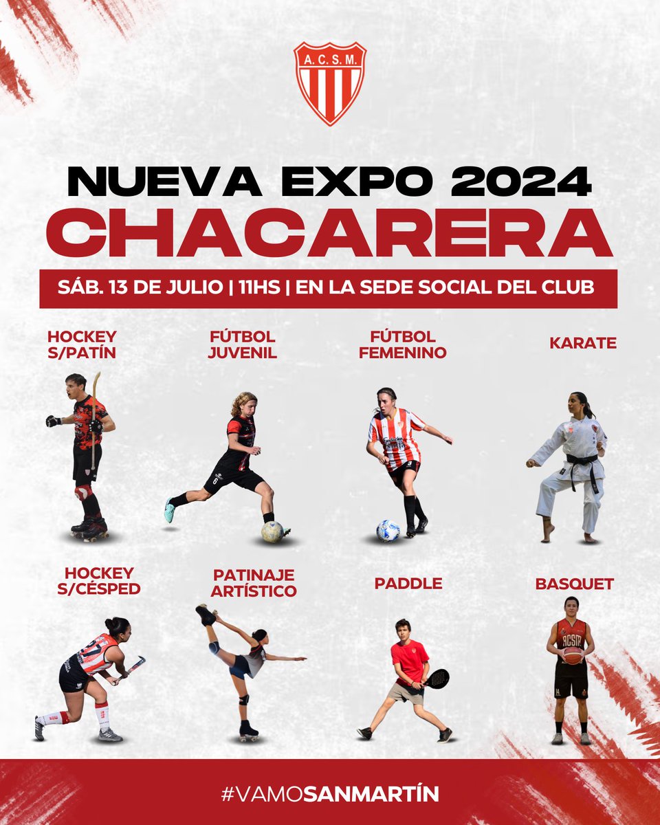 acsmmza's tweet photo. 🦁 ¡Te invitamos a la 𝗡𝘂𝗲𝘃𝗮 𝗘𝘅𝗽𝗼 𝗖𝗵𝗮𝗰𝗮𝗿𝗲𝗿𝗮 del Atlético Club San Martín!

📅 Sábado 13 de Julio
🕚 11 hs
📍 En la sede social del club

¡Vení y conocé 𝘁𝗼𝗱𝗮𝘀 𝗻𝘂𝗲𝘀𝘁𝗿𝗮𝘀 𝗱𝗶𝘀𝗰𝗶𝗽𝗹𝗶𝗻𝗮𝘀 deportivas! Este evento es para todas las edades. La entrada es gratuita y se puede retirar por la Secretaría del Club. 💪

✅ Habrá muchos juegos y premios. Podrás disfrutar de:

- Fútbol
- Básquet
- Hockey sobre patines
- Patinaje artístico
- Hockey sobre césped
- Pelota paleta
- Bádminton
- Tenis de mesa
- Karate
- Pádel

Además, estará disponible al público nuestra Tienda, el Museo y la Biblioteca de la institución. 👏 

#VamoSanMartín 🇦🇹