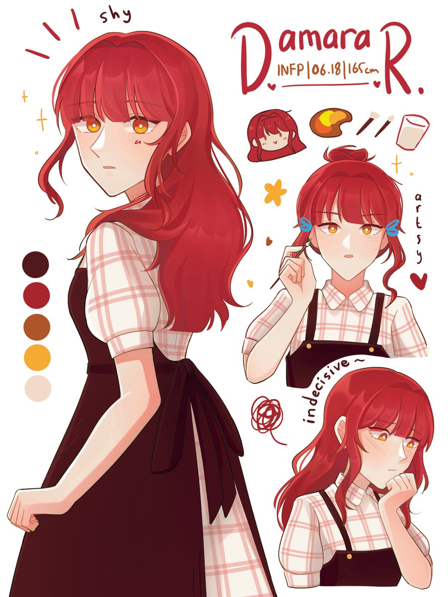 zawnzia's tweet photo. Red is for the Rosenberg!🌹 Introducing Damara, the artsy girl from my ocs story✨

#zawnzocs #charactersheet https://t.co/FzTi4o0hzG
