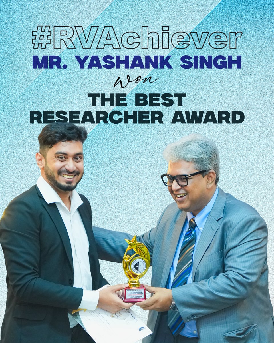 RvilsLaw's tweet photo. Mr. Yashank Singh from 8th Semester B.B.A.,LL.B. has secured the Best Researcher Award at the 28th National Moot Court Competition conducted by University Law College, Bengaluru. Congratulations, Mr. Yashank, you have made us immensely proud.
#RVAchiever #RVILS #GoChangeTheWorld https://t.co/shNwYQyf9Q