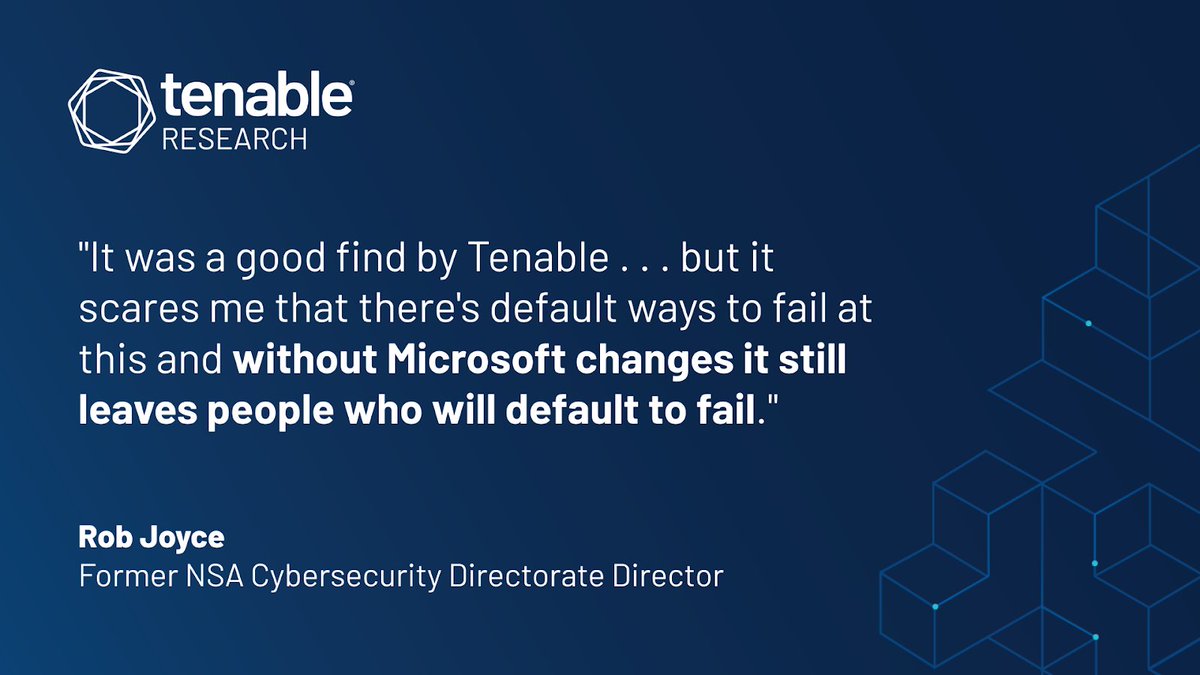 TenableSecurity's tweet image. Former @NSAGov Cybersecurity Directorate Director @RGB_Lights discussed #TenableResearch’s discovery of a #Microsoft #Azure vulnerability on the spr.ly/60149qYbq podcast episode #752.

🔗: Read our vulnerability write-up here: spr.ly/60179qYbt