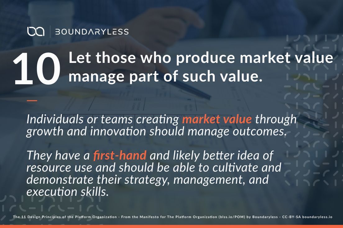 Boundaryless_'s tweet image. Principle #10: Letting value producers manage part of it empowers innovators. How does your org enable this? Benefits seen? #PlatformOrg #Boundaryless buff.ly/4b7BaGJ