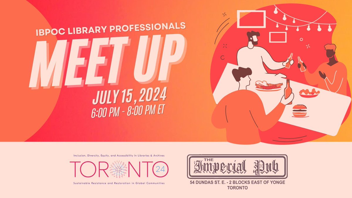 ONLibraryAssoc's tweet photo. You’re invited! Come meet the OLA Cultural Diversity and Inclusion (CDI) Committee and other IBPOC library professionals gathering in Toronto for the IDEAL Conference! This casual meet &amp; greet is happening July 15 at 6pm. RSVP at https://t.co/kXNBCHuwEj https://t.co/NmjrmfsRDv