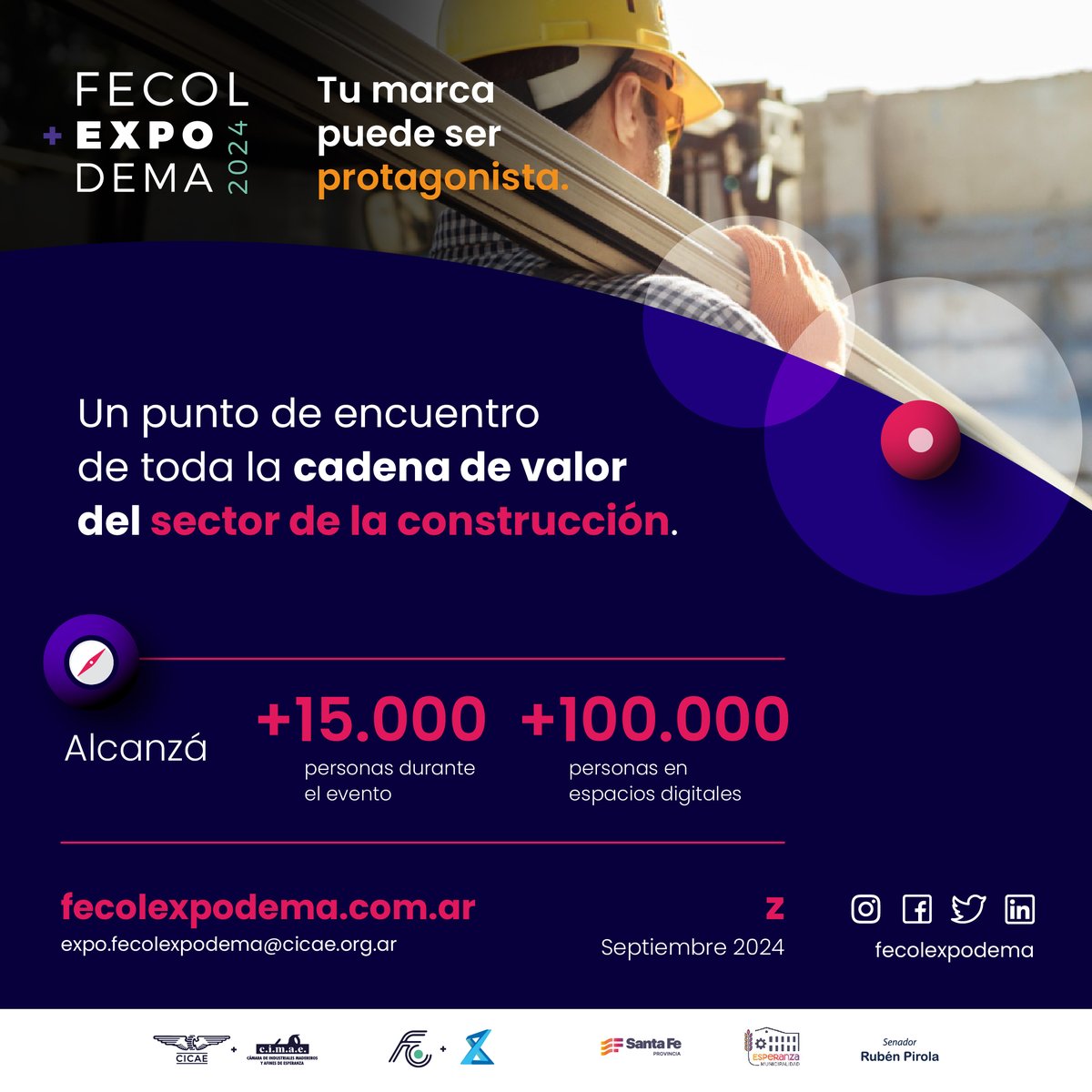 FECOLEXPODEMA's tweet photo. ¡Profesionales del sector! 🚀🌟 No pierdan la chance de destacar en el evento más grande de la región. 🌍🛠️ Agenden 20-22/9 y sean el centro de atención. Info: 📲 3496 541070 / expo.fecolexpodema@cicae.org.ar 🌐 https://t.co/EktT8yO9W8 #Construcción #Oportunidades https://t.co/XQxjZzPwfK