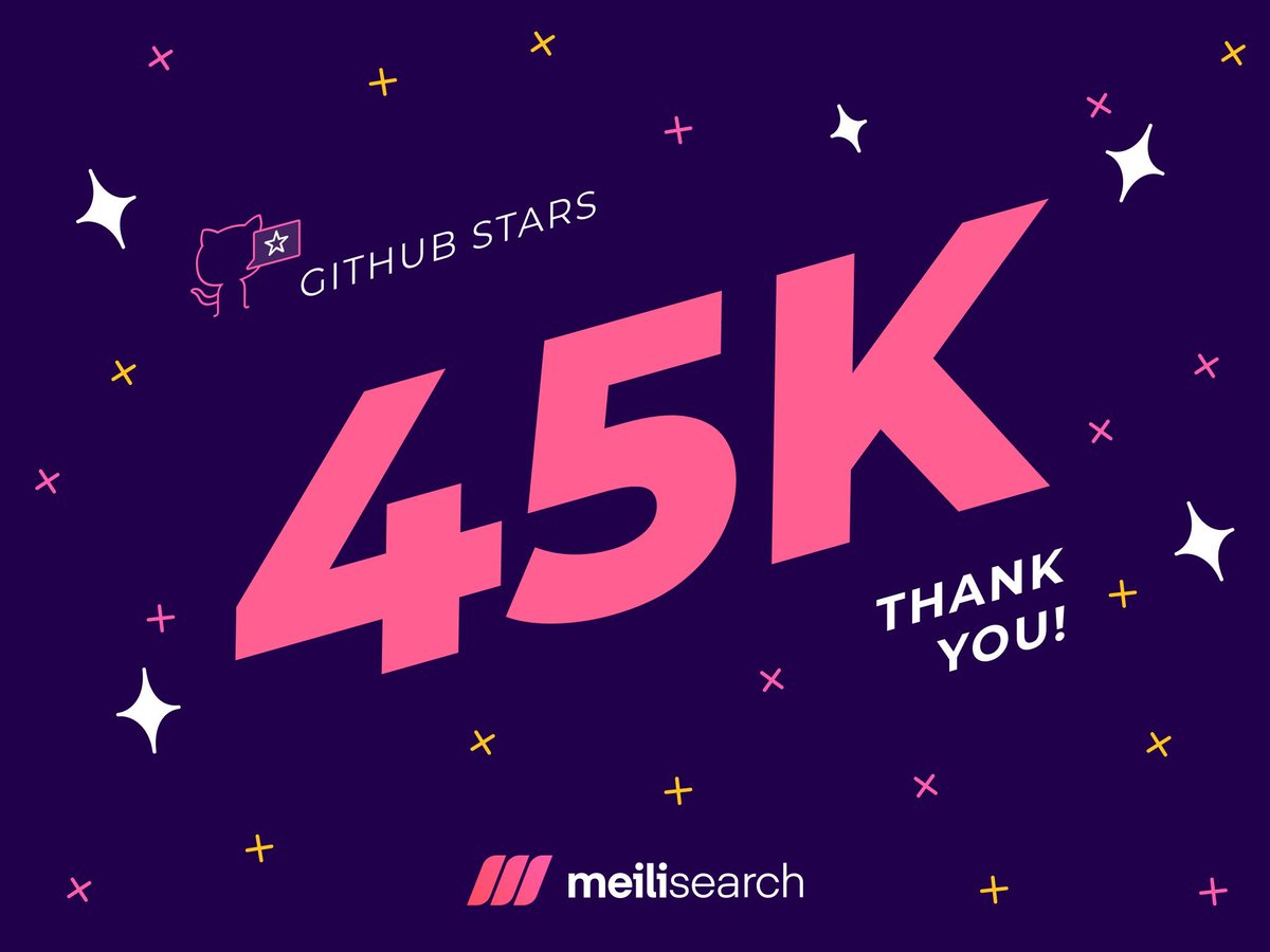 Just reached 45,000 GitHub stars! Thanks for the support 🫶 

github.com/meilisearch/me…