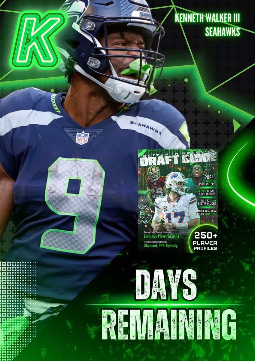 BettorGreen's tweet photo. 9 Days until the 2024 Draft Guide is released!
#FantasyFootball #nfl #ffexpo24 #draftkits https://t.co/Yc3bF7lHUG
