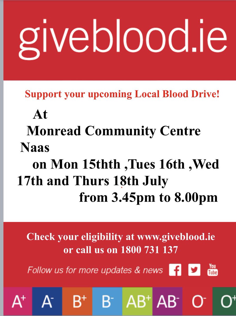 NaasGAA's tweet photo. Upcoming blood drive in Naas https://t.co/BvxW7IcLry