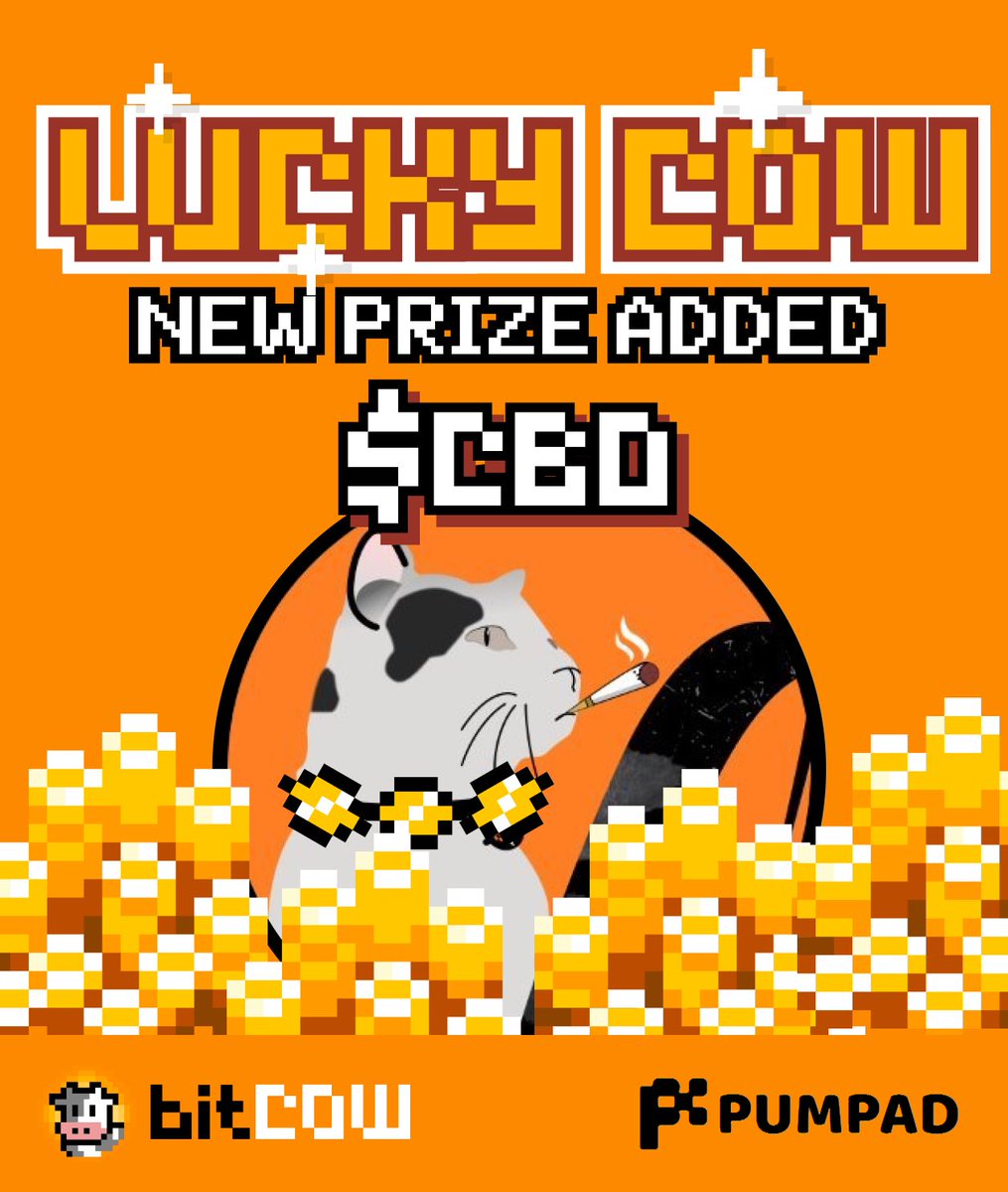 Moo-ve over, everyone! Lucky Cow is teaming up with <a href="/pumpad_io/">Pumpad</a> and <a href="/catdrivebitcoin/">Cat Driving Bitcoin (🏁🐱)</a>! 

🐮😺 Now, you can win some $CBD in our prize pool. Get your hooves ready and start scratching for your chance to moo away with some $CBD!