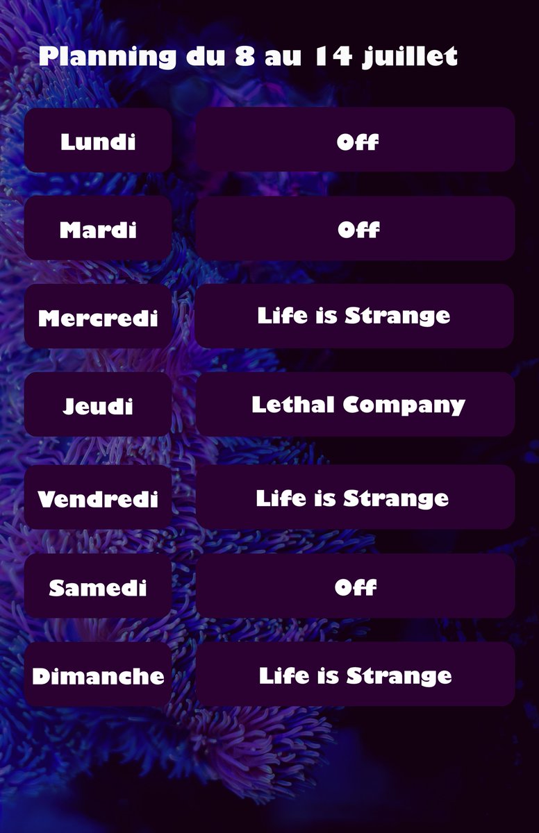Helloooo 🌻 À partir de ce soir et pour le reste de la semaine, on découvre Life is Strange et jeudi, petit retour de Lethal Company 🔥 
On a atteint les 500 follows sur la chaîne la semaine dernière, Dark Souls arrive bientôt... 
Bonne semaine ✨ twitch.tv/nopain_no_gain