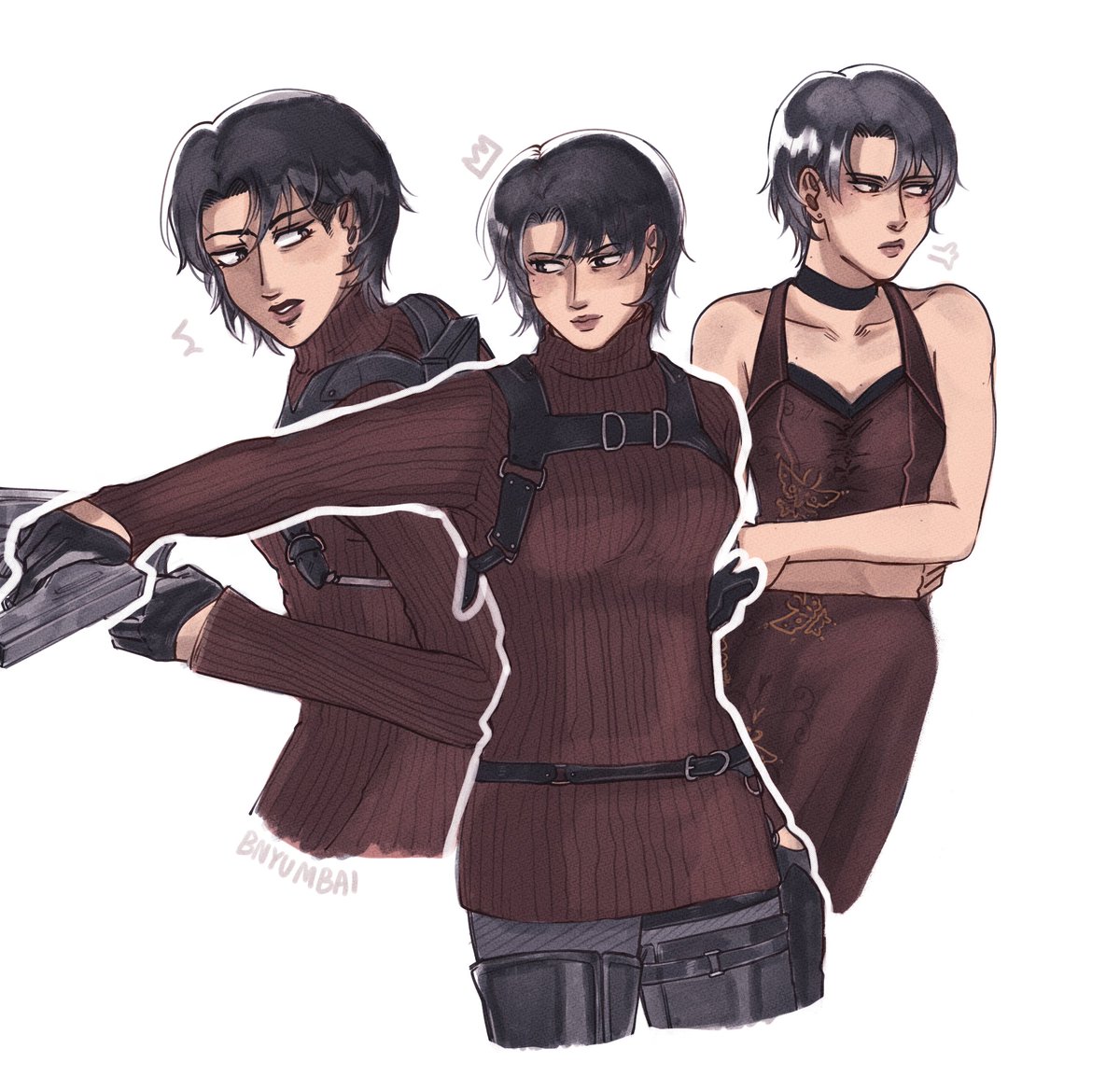 bnyumbai's tweet photo. fem levi but as ada from resident evil #leviackerman #AttackonTitan https://t.co/yDCYEm6Hqi