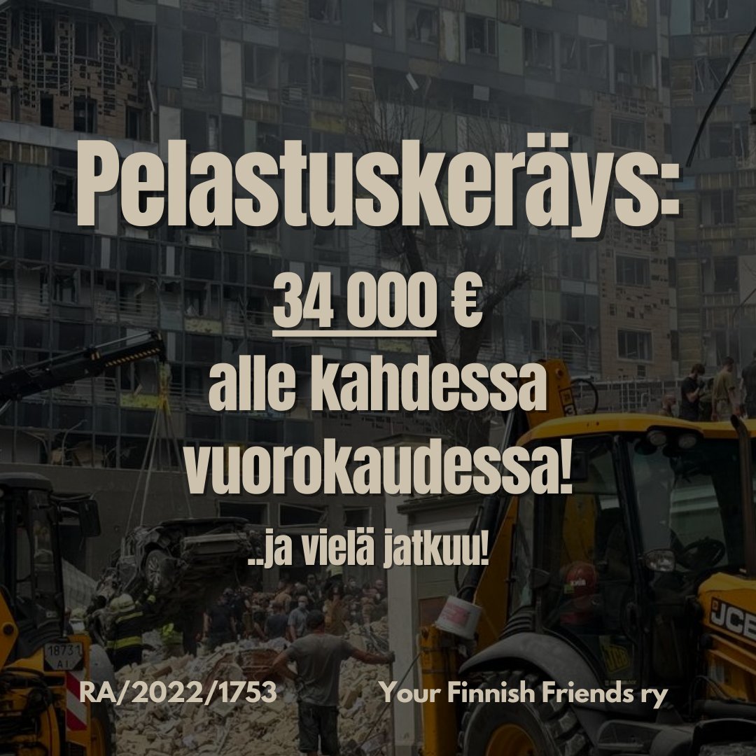 FinnishRy's tweet photo. ⚡34 000 euroa kerätty evakuointitehtäviin!

Olemme alle kahdessa vuorokaudessa keränneet onnistuneesti yli 34 000 euroa. 
Kiitos siitä jokaiselle tukijalle! https://t.co/jQPh4DRNkl
