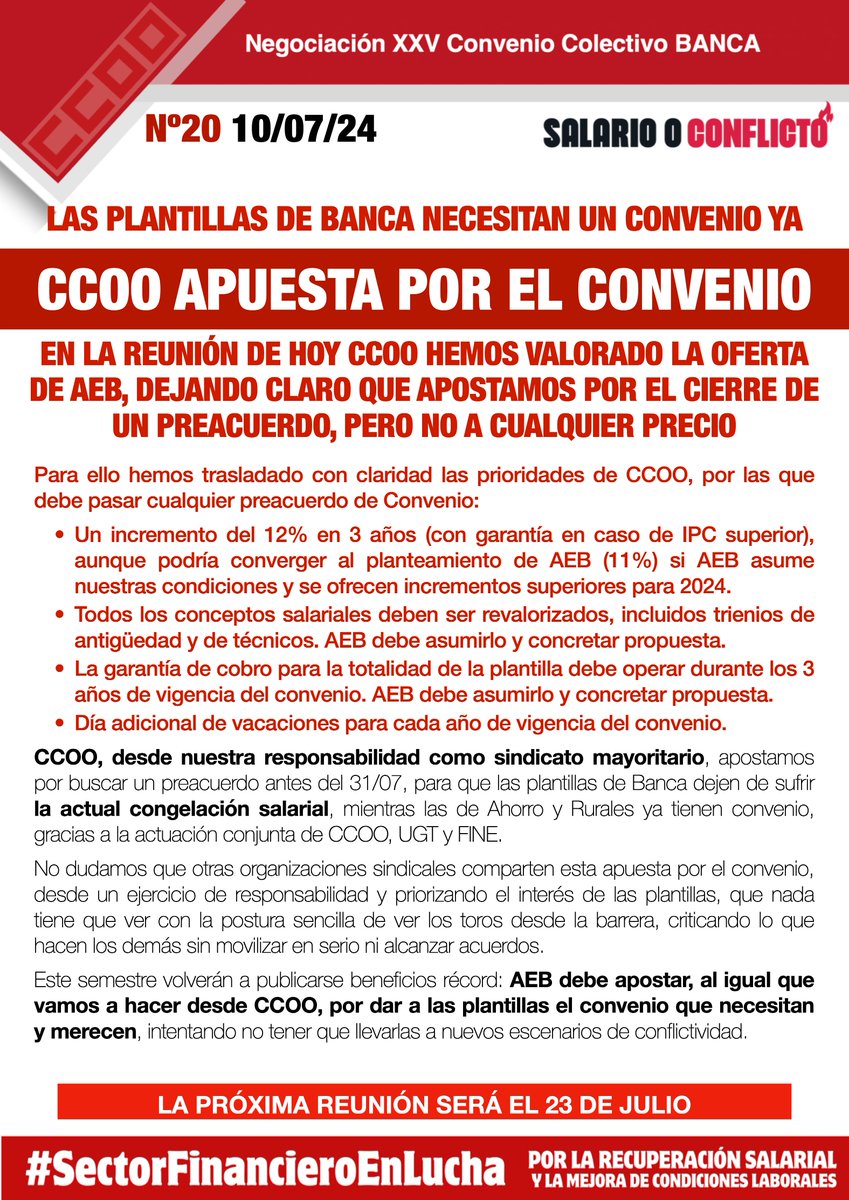 CCOO_Sabadell's tweet photo. 🔊COMUNICADO CONVENIO

👩🏼‍💻🧑‍💻👨🏽‍💻 Las plantillas necesitan un Convenio YA

CCOO Apostamos por el cierre de un preacuerdo…PERO NO A CUALQUIER PRECIO

🧐 Las plantillas de Banca tienen que dejar de sufrir congelaciones salariales 🥶💶 https://t.co/nP3gWULY8L