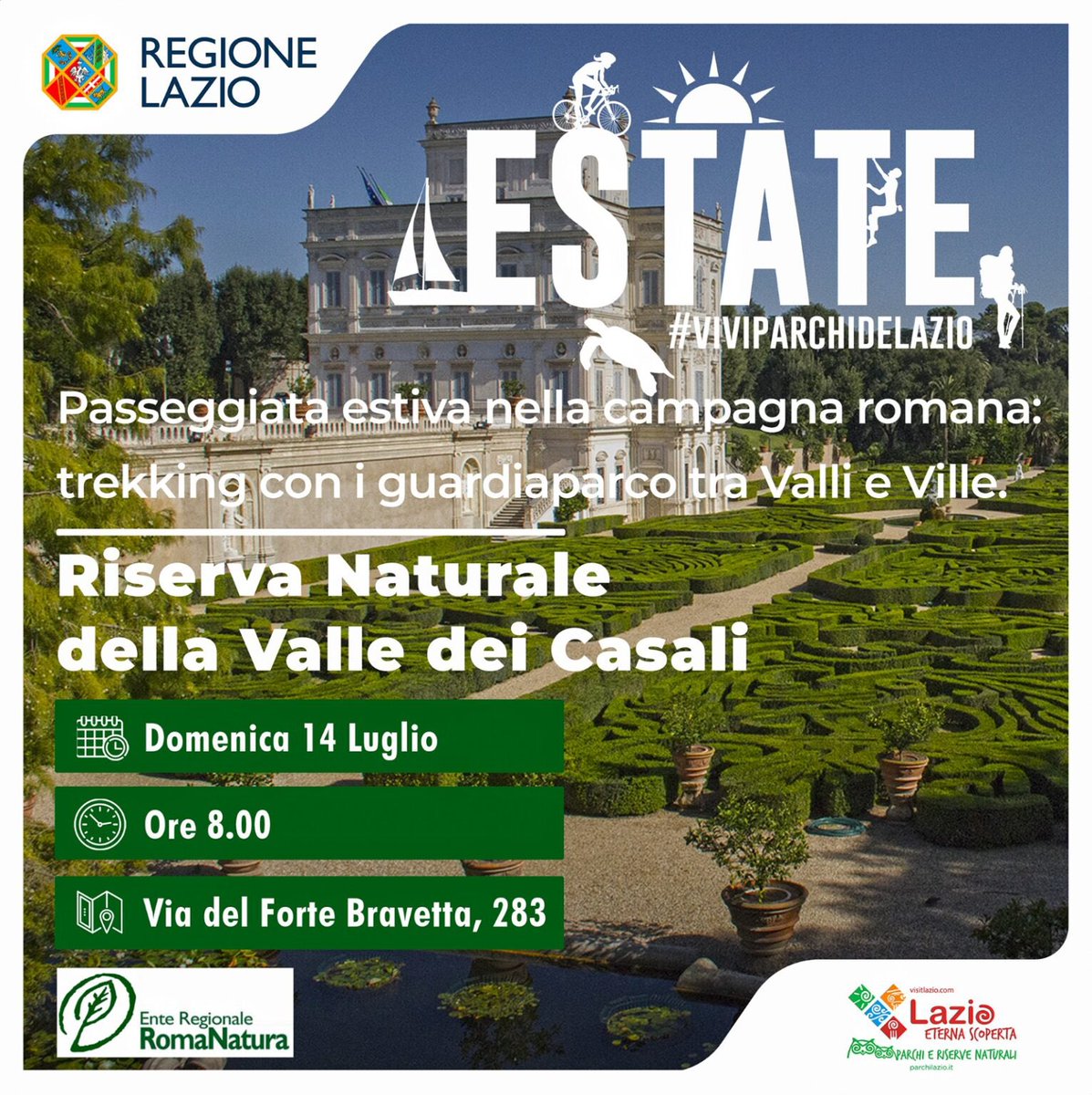 📍Domenica 14 luglio Trekking Estivo nella Campagna Romana 🌞🌿 I Guardiaparco di RomaNatura ci guideranno in un trekking affascinante tra valli e ville storiche
nel paesaggio agricolo tradizionale della Riserva Valle dei Casali. 
👉romanatura.roma.it/evento/trekkin…