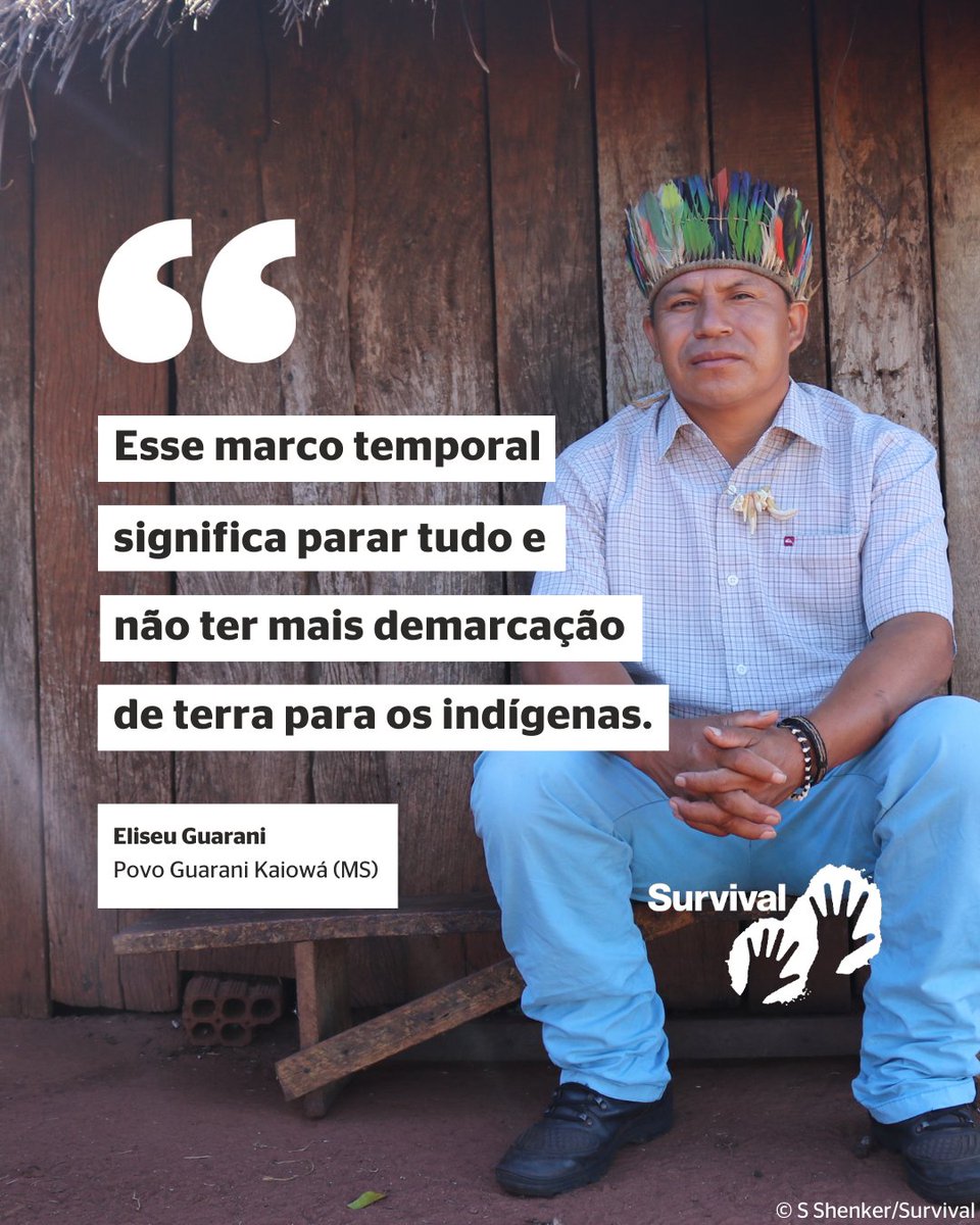 SurvivalBrasil's tweet photo. A #PEC48 é inconstitucional e mais uma tentativa de burlar a lei para atacar os direitos, terras e vidas indígenas.
"Esse marco temporal significa parar tudo e não ter mais demarcação de terra para os indígenas". - Eliseu Guarani, do povo Guarani Kaiowá (MS)
#PEC48NÃO https://t.co/NlKzRAxkb4