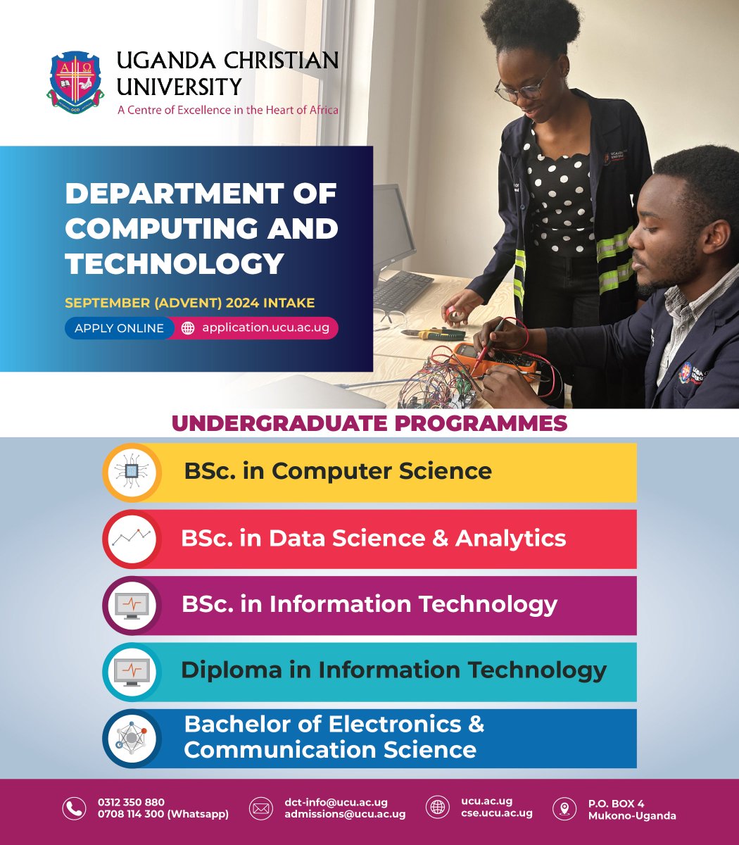 Ucu_CRA's tweet photo. Uganda Christian University has opened up applications for the Undergraduate &amp; Postgraduate programs for the September intake 2024‼️

To apply now by tapping the Link ⏭️ https://t.co/c9rA9E4Lnh 
#Apply2UCU https://t.co/6ZLhqEyNl5