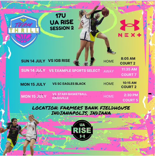 Here is my UA session 2 schedule in Indy. Okay! Let’s go team!👏 💯 <a href="/TeamThrill_Gbb/">TeamThrill_Girls</a> <a href="/TeamThrill_Rise/">Team Thrill 17U Rise</a> <a href="/FlintHillGBB/">Flint Hill Girls Basketball</a>