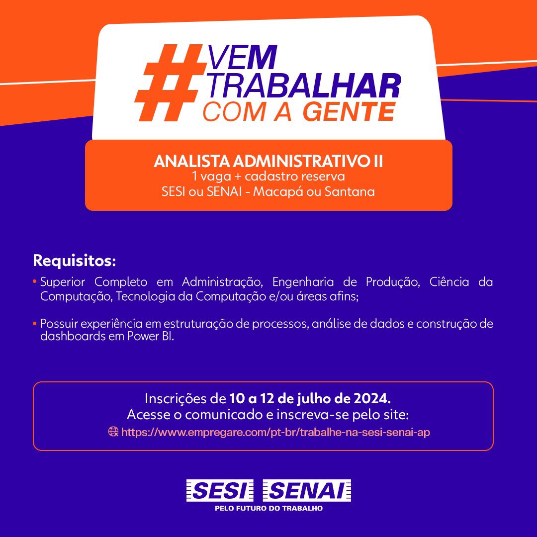 SesiAmapa's tweet photo. Se liga!

Acesse o link https://t.co/PQNORwwQy7 e participe do nosso processo seletivo!

#VemSerSesiSenai https://t.co/uhPqyng0ZC