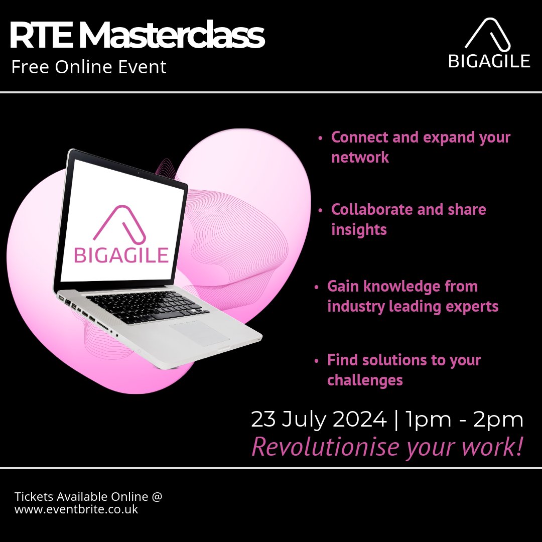getbigagile's tweet image. We're excited to announce that BigAgile is offering a free RTE masterclass!
📅 Register Here: eventbrite.co.uk/e/bigagiles-rt…
#BigAgile #RTE #AgileLeadership #Masterclass #ProfessionalDevelopment #Networking #Event