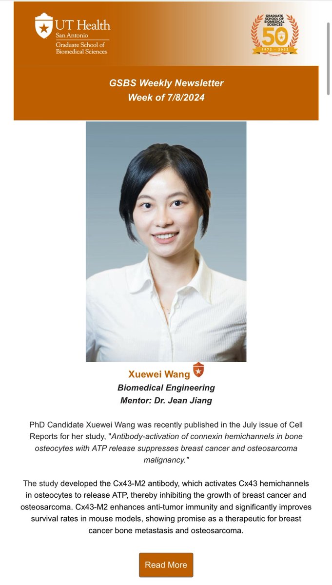 JeanJiangLab's tweet image. Congrats @WangxUT12 for the GSBS Weekly Newsletter @JeanJiang17 @UTHealthSA_GSBS. The detail link is below: cell.com/cell-reports/f…