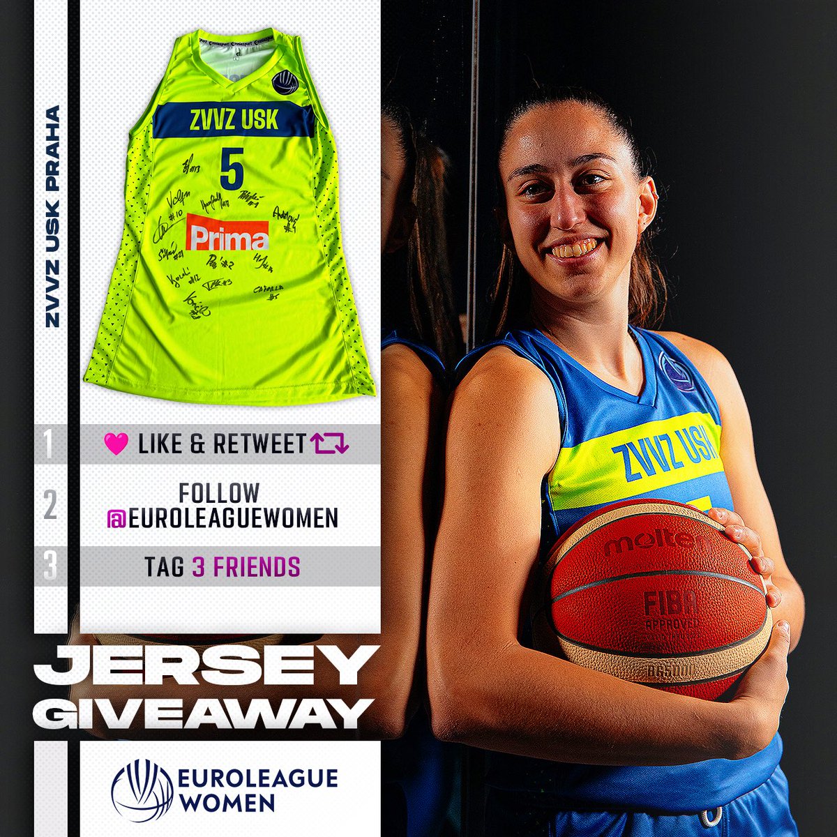 🎁 Jersey giveaway alert 🎁

3 easy steps to get a chance to win <a href="/maitecazorla5/">Maite Cazorla</a>’s #EuroLeagueWomen jersey, signed by the whole <a href="/ZVVZUSKPRAHA/">ZVVZ USK PRAHA</a> team: try now! 🫂💙