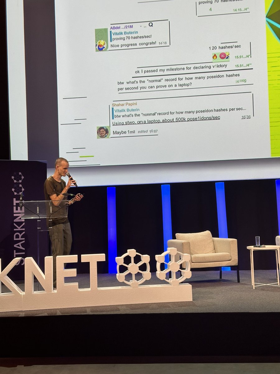 A₿del ∞/21M (@dimahledba) on Twitter photo <a href="/VitalikButerin/">vitalik.eth</a> casually wrote a Circle STARK prover and verifier and presented his journey on the main stage of StarknetCC.
I love how he is just sharing what he is passionate about. No effort to package it into bullshit, just thinking about how those new efficient primitives <a href="/VitalikButerin/">vitalik.eth</a> casually wrote a Circle STARK prover and verifier and presented his journey on the main stage of StarknetCC.
I love how he is just sharing what he is passionate about. No effort to package it into bullshit, just thinking about how those new efficient primitives