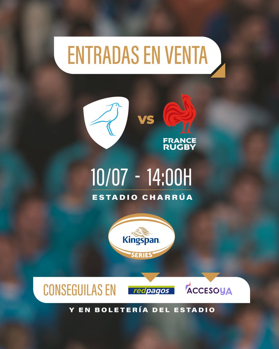 RugbyUruguay's tweet photo. 🎟️ Las entradas para el partido entre Los Teros y Francia continúan a la venta en https://t.co/xHoh9BRaPh y en Redpagos. 

🏟️ Además, hoy también se podrán adquirir localidades en las boleterías del Estadio Charrúa ✔️ https://t.co/3RKiMD9ylR