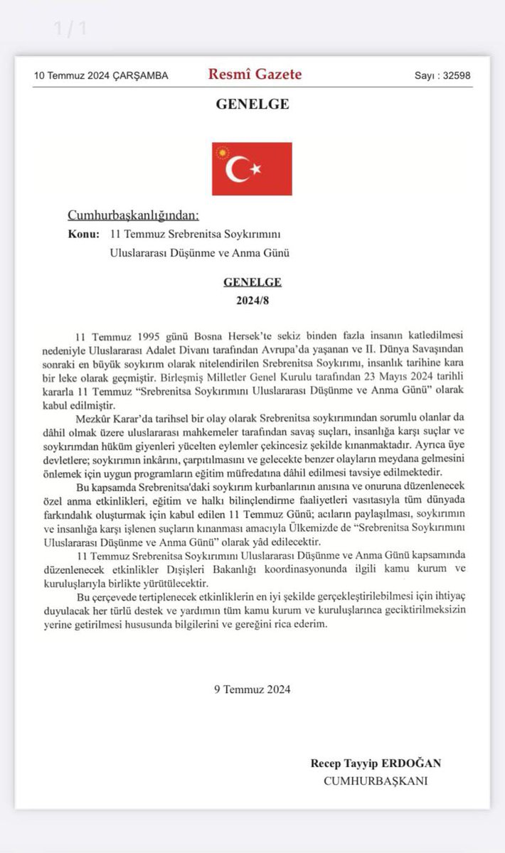 Ümraniye Sancak Bosna Derneği (@umrsancakbosna) on Twitter photo SREBRENICA BOŞNAK SOYKIRIMI resmi anma günü olarak kabul edilip Resmi Gazetede yayınlandı.. <a href="/UmrSancakBosna/">Ümraniye Sancak Bosna Derneği</a> <a href="/tcbestepe/">T.C. Cumhurbaşkanlığı</a> SREBRENICA BOŞNAK SOYKIRIMI resmi anma günü olarak kabul edilip Resmi Gazetede yayınlandı.. <a href="/UmrSancakBosna/">Ümraniye Sancak Bosna Derneği</a> <a href="/tcbestepe/">T.C. Cumhurbaşkanlığı</a>