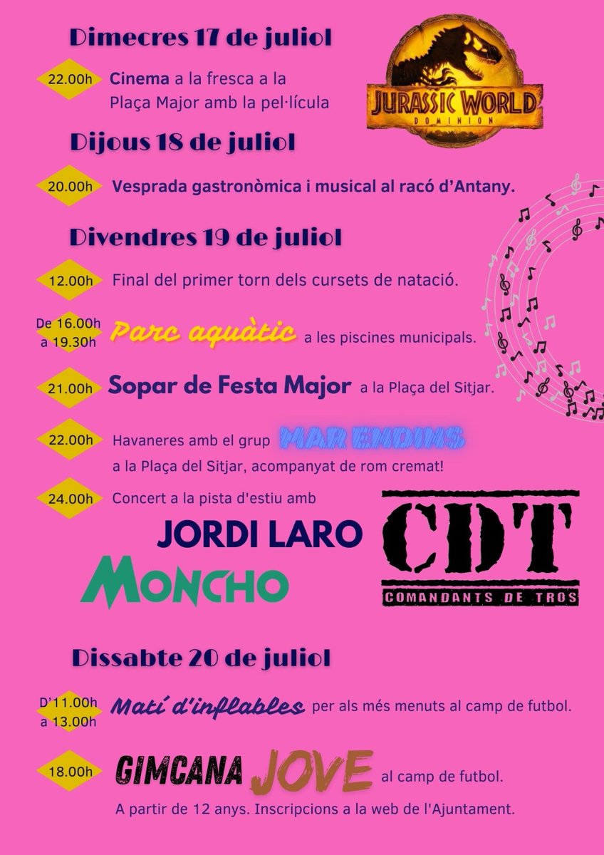 AjCastellsera's tweet photo. Ja falta ben poc per poder celebrar la nostra Festa Major!
Des de la comissió de festes han preparat aquest fantàstic programa que esperem que us faci gaudir.
Aquest any, i pensant amb la calor, amb més dies de festa i més activitats a les nits.
Us esperem del 17 al 21 de juliol! https://t.co/X9mVKXPv9g