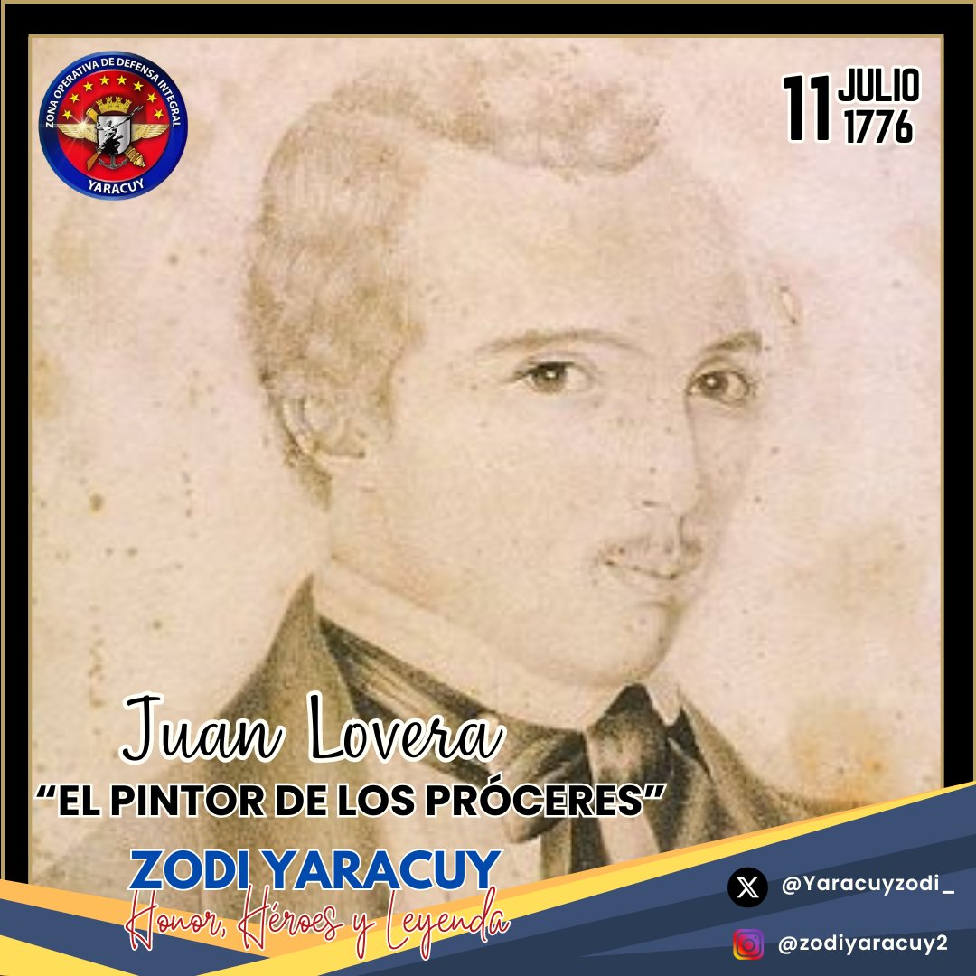 #11Jul || Tal día como hoy en 1776, nace Juan Lovera, conocido como "el pintor de los próceres", fue un destacado artista venezolano. Dos de sus pinturas más reconocidas son El tumulto del 19 de abril de 1810 y El 5 de julio de 1811. Lovera dejó un legado artístico invaluable.