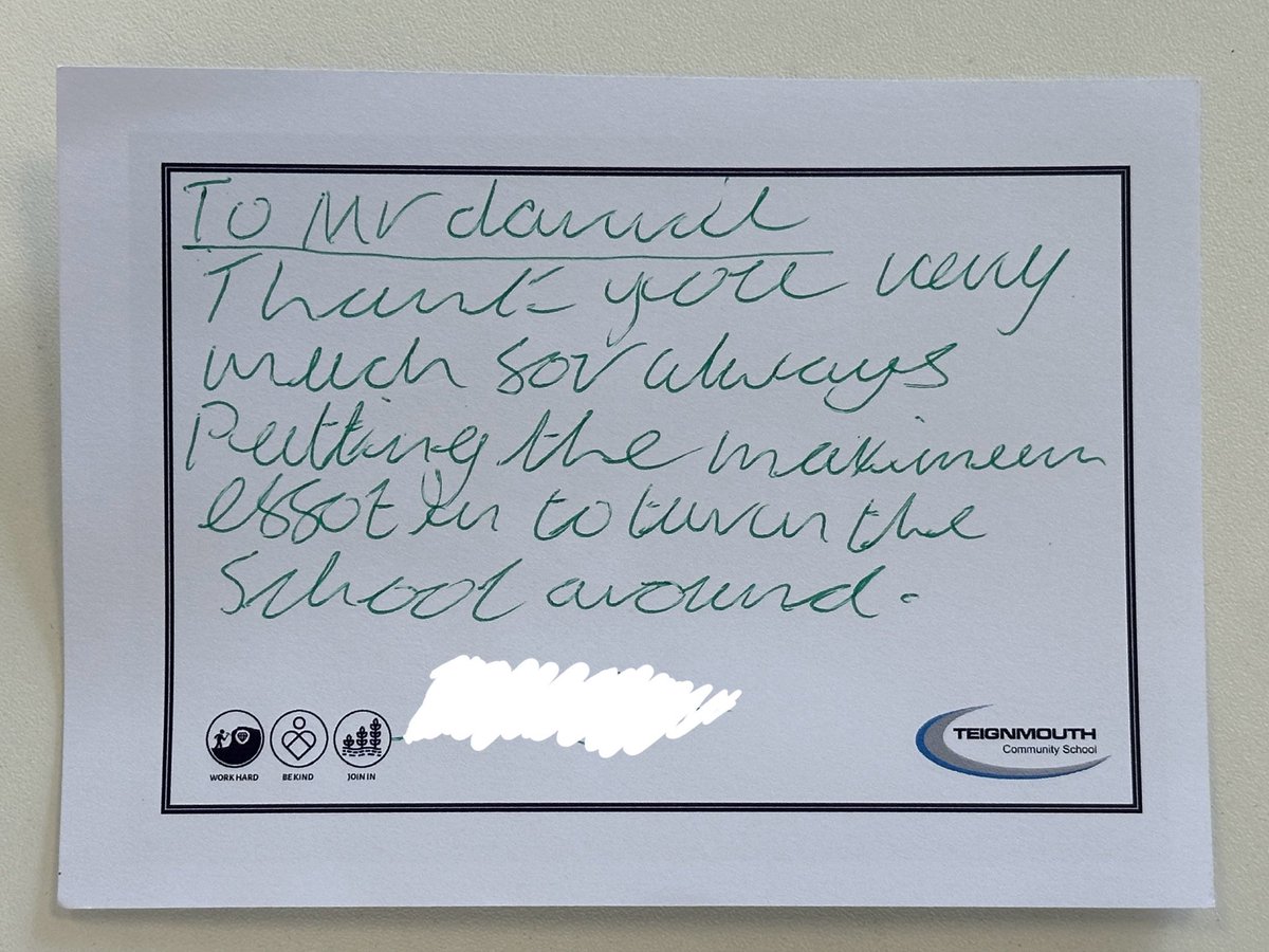 MrDarvill's tweet photo. It’s near the end of the academic year and emotional resources are running low. Staff thank you cards (which was a student’s idea) have been very powerful this week. The idea that students can acknowledge the impact of our efforts, is the best cultural marker I could wish for. https://t.co/d7ELvBr945