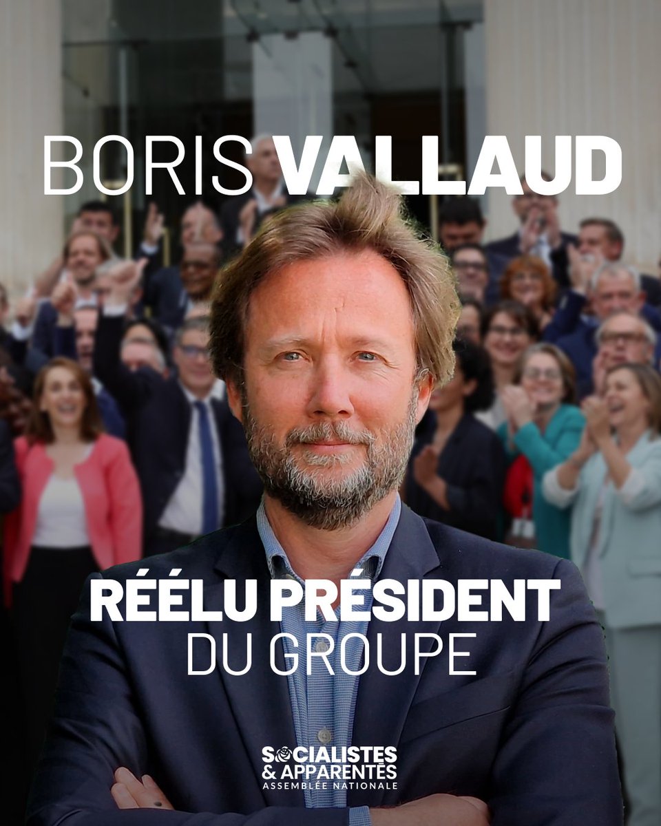 🌹 <a href="/BorisVallaud/">Boris VALLAUD</a> réélu à l'unanimité président du groupe <a href="/socialistesAN/">Députés Socialistes et apparentés</a> !