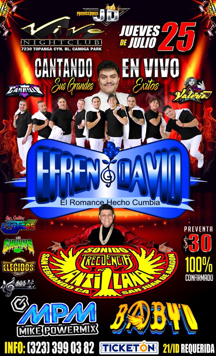 efrendavidd's tweet photo. "Gira U.S.A. 2024" 🇺🇸
Nos vemos este Jueves 25 de Julio en el Vive Night Club CP en Canoga Park California.
Efren David

Contrataciones:
🇲🇽CDMX: 55 18 51 12 99
🇺🇸 USA:   (971) 401 6537
                  (702) 292 3497 https://t.co/KcIeHi1cci