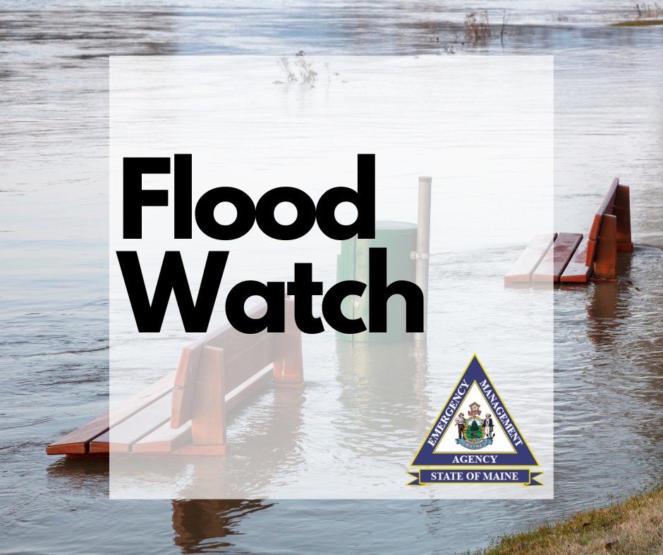 MaineEMA's tweet photo. The remnants of Beryl arrive in Maine today and there are flood watches in effect across much of the state. Check your local forecast for details and remember do not walk, swim, or drive through flood waters. https://t.co/y48oyMocvk