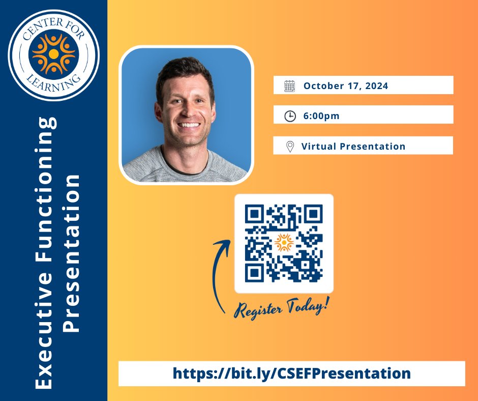 CenterSchoolPA's tweet image. Another great opportunity from our Center for Learning! Join us for a virtual presentation with Brandon Slade, Founder and CIO of Untapped Learning, who is passionate about helping individuals with executive function challenges and dyslexia.

Free to attend!

#CSCL