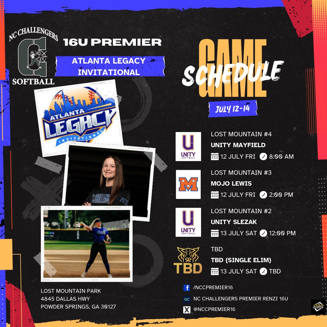 NC Challengers Premier Renzi 16U (@nccpremier16) on Twitter photo Looking forward to great competition in the summer heat of Atlanta this weekend. <a href="/legacyshowcase1/">Atlanta Legacy Showcase</a> Looking forward to great competition in the summer heat of Atlanta this weekend. <a href="/legacyshowcase1/">Atlanta Legacy Showcase</a>