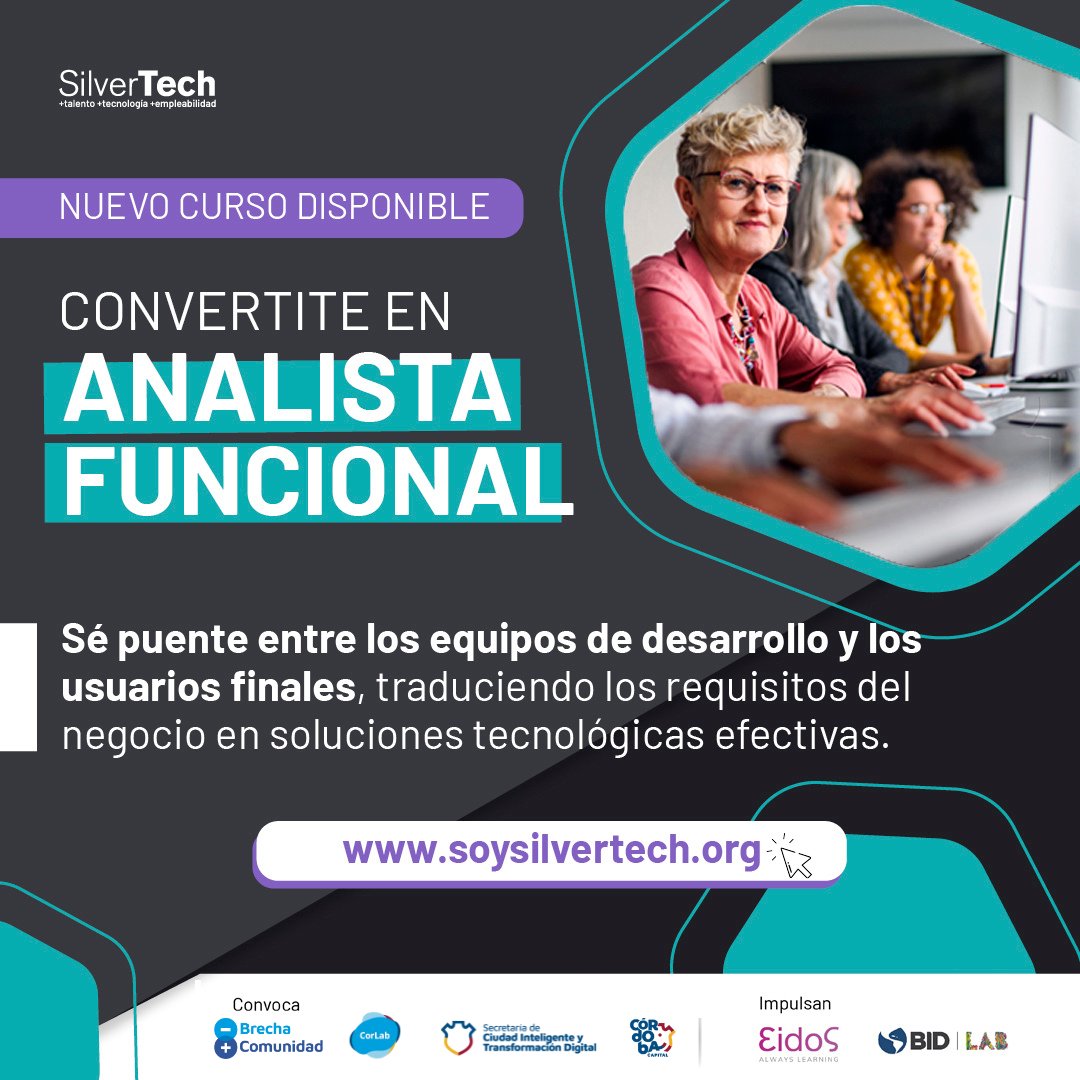 corlabgob's tweet photo. 🚀 ¡NUEVO CURSO EN #SilverTech! 🚀
Ingresa al mundo de la tecnología de la información como Analista Funcional.
🔹 Inscripciones hasta: 15/07
🔹 Inicio: 22/07
🔹 Duración: 3 meses
🔹 Modalidad: 100% online
Cupos limitados -🔗 https://t.co/SkrtPlI7cS https://t.co/mYcqNFE93N