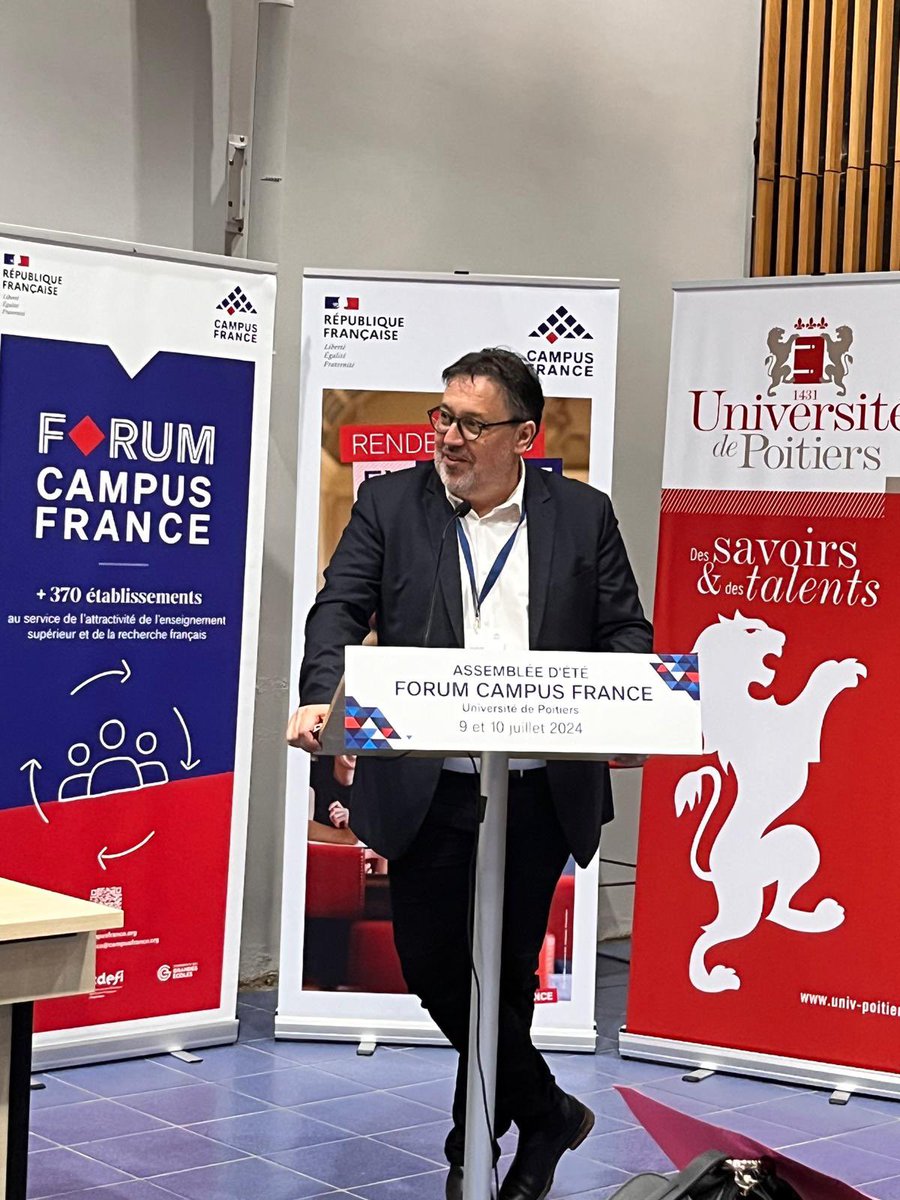 CampusFrance's tweet photo. Noureddine Manamanni, Secrétaire général du #ForumCF 🗣 « Un soupçon d’humour, un très bel accueil, beaucoup d’émotions, énormément de travail de fond, des retrouvailles et des échanges avec la famille France de l’#ESR dans toute sa diversité ! » https://t.co/ieV7dbcUuF