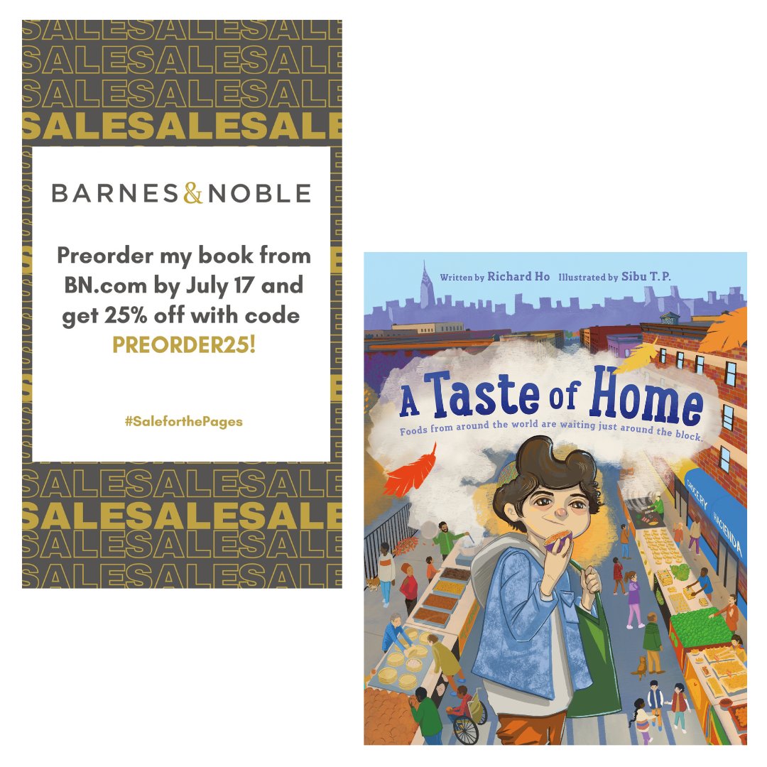 richkarho's tweet photo. We're just over a month from the release of A TASTE OF HOME (on sale 8/20), written by me and illustrated by the amazing @sibutp! Which makes this a perfect time for the #saleforthepages pre-order sale from @BNBuzz! Details in the graphic, link here: https://t.co/L7qmXtKgmN https://t.co/ap0LeFKahG