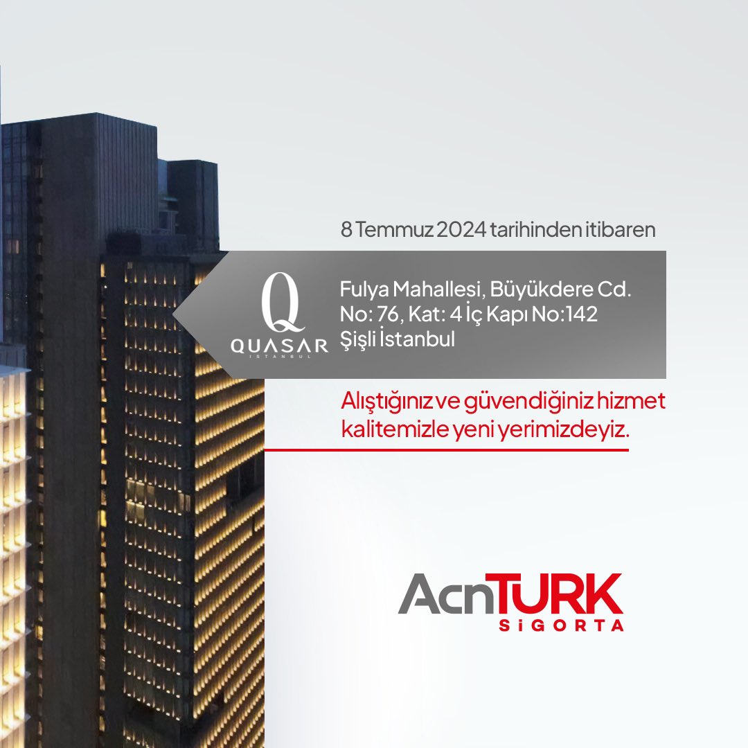 Alıştığınız ve güvendiğiniz hizmet kalitemizle artık yeni yerimizdeyiz! 🌟 #YeniYerimizdeyiz #HizmetKalitesi #AcnTURKSigorta