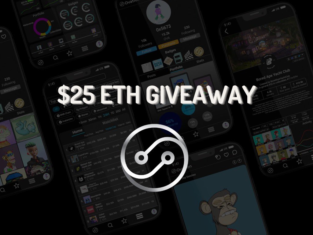 🚨 GIVEAWAY 🚨

We are giving away $25 ETH 🔥

To Enter ⬇️

1. Follow <a href="/Ovation_Network/">Ovation📱⚡️</a> 

2. Repost &amp; like

3. Tag a friend

Good luck to everyone ‼️