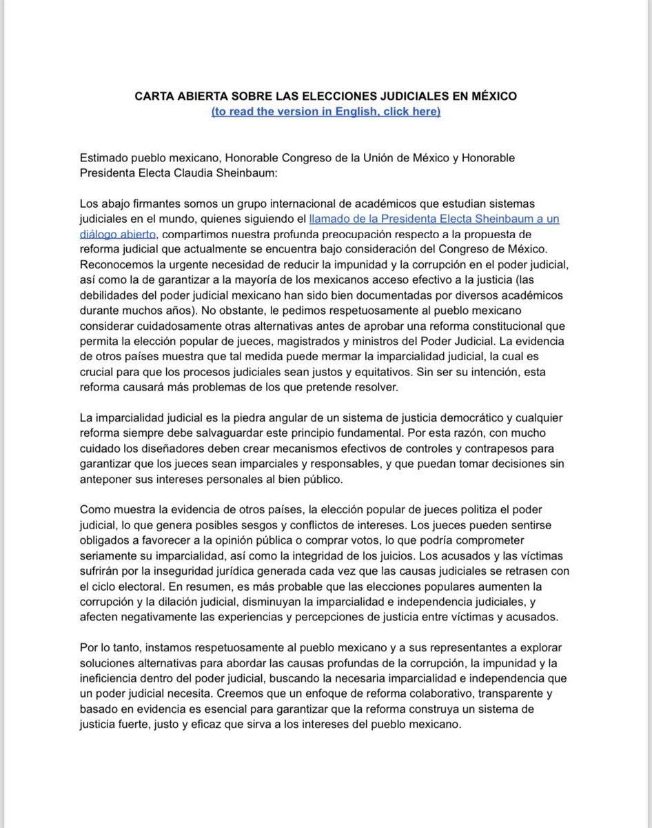 ForoConstMex's tweet photo. En un hecho histórico académicos de todo el mundo se manifiestan en contra  de la reforma al Poder Judicial .

Es un atentado a la democracia y la división de Poderes . https://t.co/8TzXrqUpKT