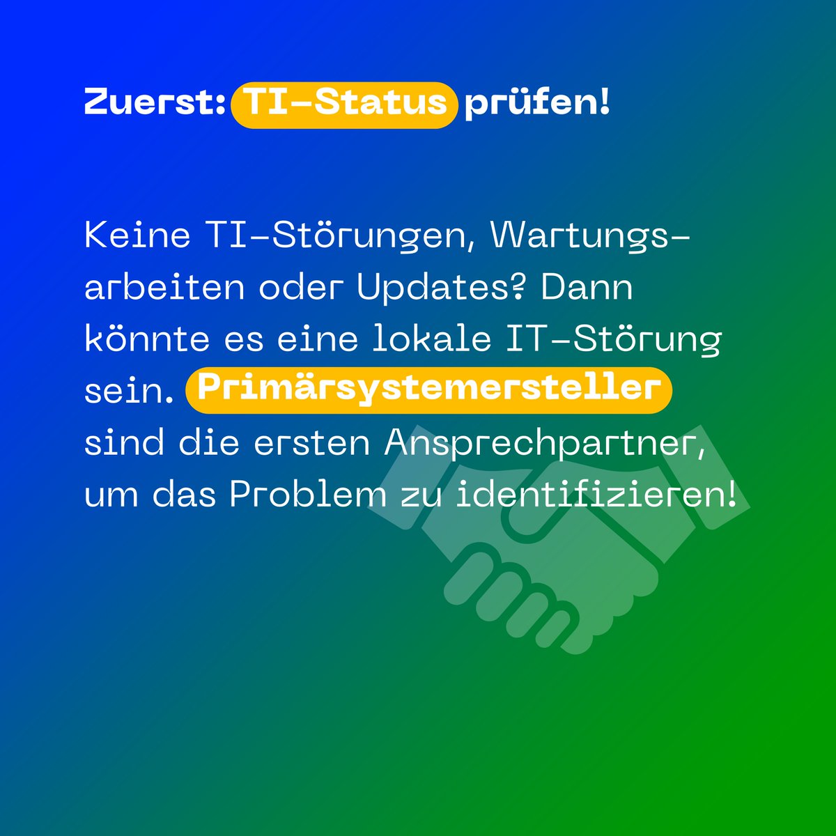 🤝 Der TI-Status der gematik kann helfen! In Verbindung mit einer gut erreichbaren Servicehotline und E-Mail-Support können Primärsystemhersteller viel bewirken. Wir unterstützen unsere Reseller mit TI-Expertise für einen bestmöglichen Support! #Telematikinfrastruktur #eHealth