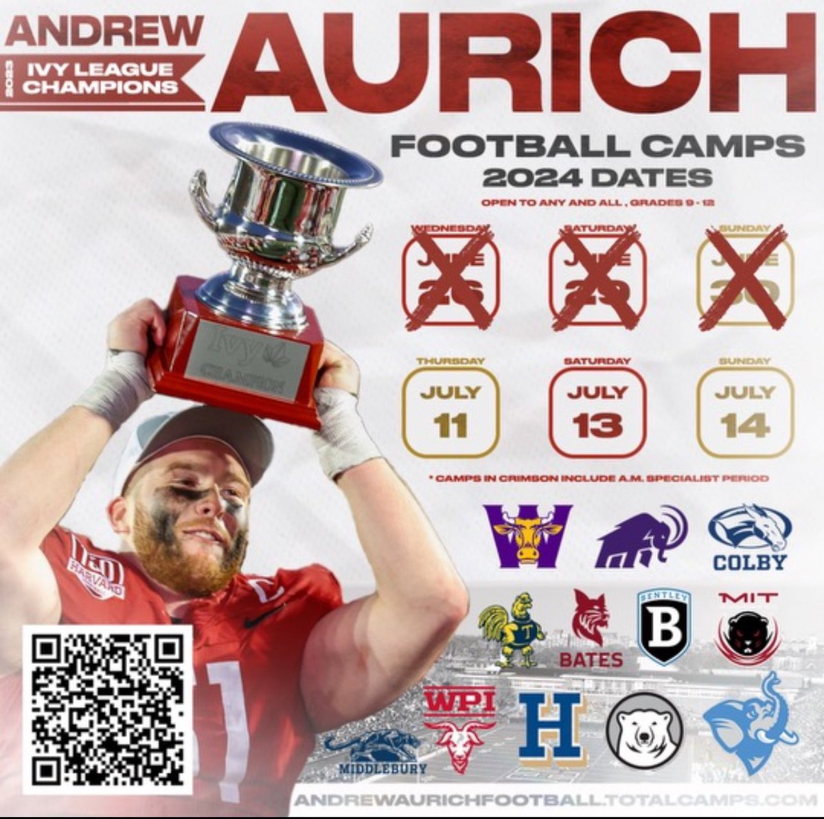 I’m excited to compete at Harvards camp tomorrow the 11th! Looking forward to meeting coaches and learning from the best!