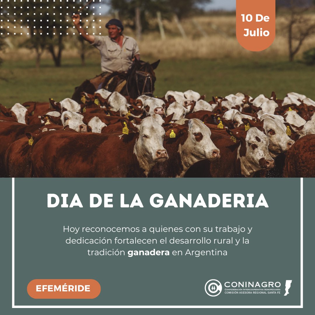 ConinagroSF's tweet image. Hoy reconocemos a quienes con su trabajo y dedicación fortalecen el desarrollo rural y la tradición ganadera en Argentina🌾🐄.

¡Feliz Día de la Ganadería!

#Ganaderia #SomosConinagro