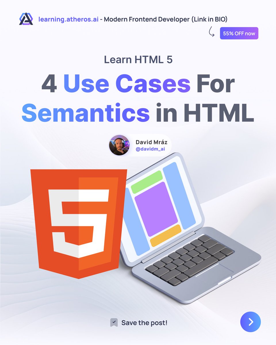 davidm_ml's tweet photo. 4 use cases for semantic elements in HTML 👇🧵🚀 https://t.co/Uzj2r7CEb6