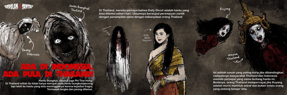tim_ktj's tweet photo. Beberapa entitas yang disebut populer di Thailand ternyata memiliki kemiripan dengan hantu-hantu lokal yang kita kenal sedari dulu! Simak infografis untuk melihat beberapa perbandingan yang kami temukan. Tayangan penuhnnya sudah tayang di Youtube Obrolan Santai! https://t.co/y9geAmXQtb
