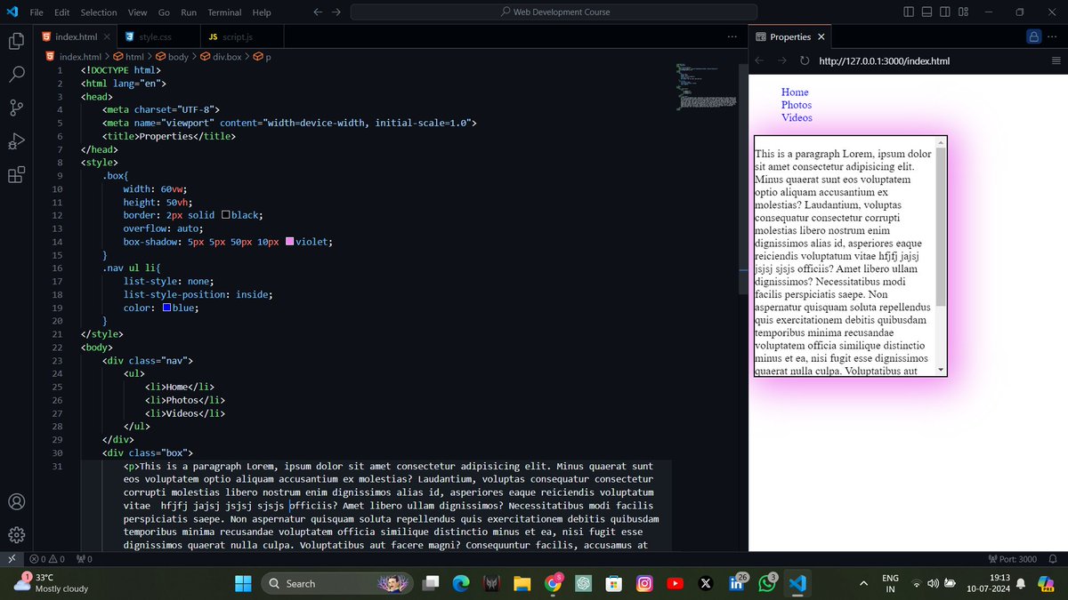 Sourabh_yadv's tweet image. Day 10 of #LearningWebDev was all about managing content & enhancing list styles with CSS. I explored the CSS overflow property, learning how to handle content that exceeds the boundaries of its container. I also dove into styling lists, experimenting with different list types.