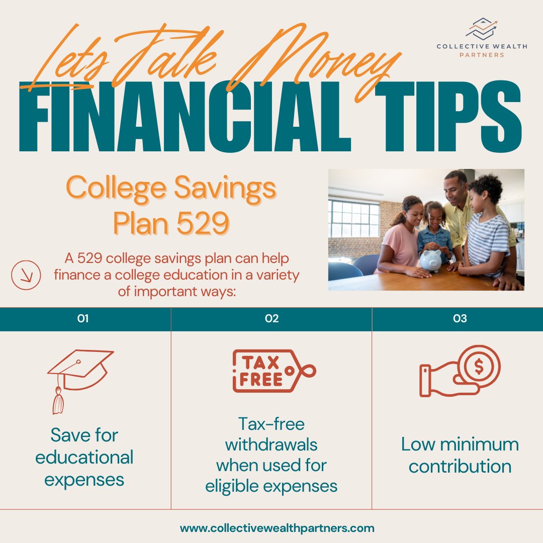 Collective_WP's tweet photo. 🎓✨ Thinking about you or your child’s education future? A 529 plan might be your best friend! A 529 plan is an investment account that offers tax-free withdrawals and other benefits when used to pay for qualified education costs. https://t.co/0V0boOW7hO