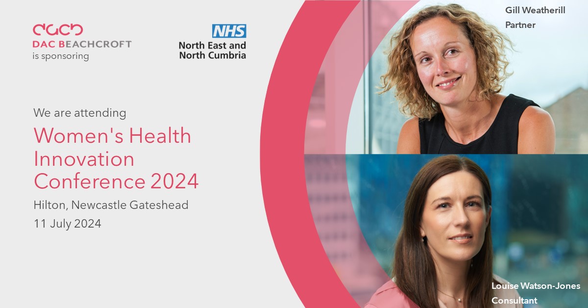 DACBeachcroft Health (@healthlawuk) on Twitter photo We're delighted to sponsor the <a href="/NENC_NHS/">North East and North Cumbria NHS</a> Women's Health Innovation Conference 2024, where DACB's Gill Weatherill & <a href="/LouWatsonJones/">Louise Watson-Jones</a> will join delegates to discuss priority areas & key initiatives in women’s health in the region bit.ly/3L8EmGP #healthlaw #WomensHealthNENC We're delighted to sponsor the <a href="/NENC_NHS/">North East and North Cumbria NHS</a> Women's Health Innovation Conference 2024, where DACB's Gill Weatherill & <a href="/LouWatsonJones/">Louise Watson-Jones</a> will join delegates to discuss priority areas & key initiatives in women’s health in the region bit.ly/3L8EmGP #healthlaw #WomensHealthNENC
